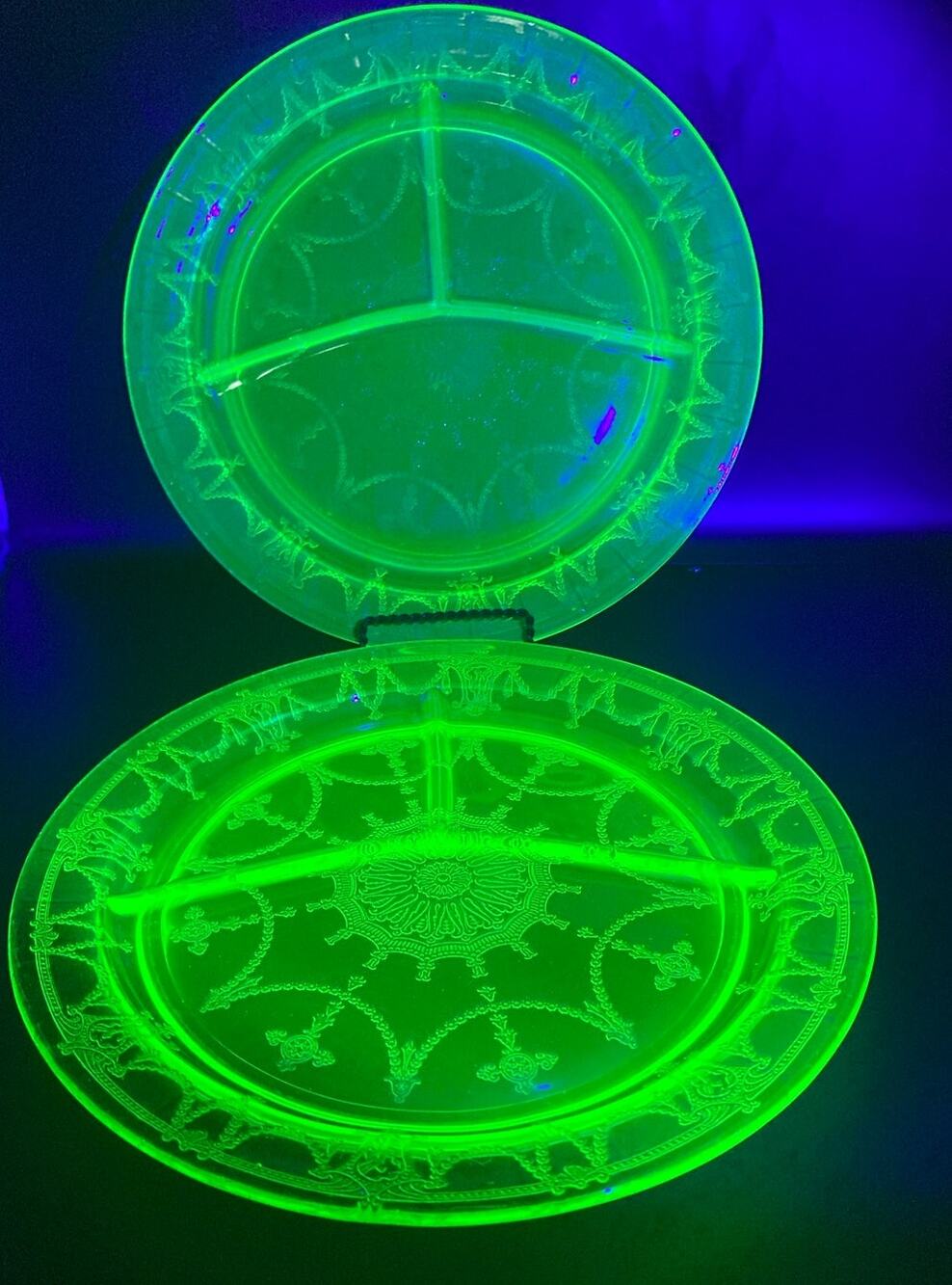 VTG Uranium Green Depression Glass Plates 10.25"  l Ballerina Anchor Hocking? l